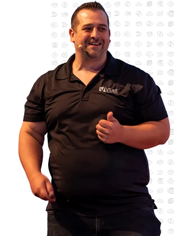 Vlad Catrinescu speaking on stage